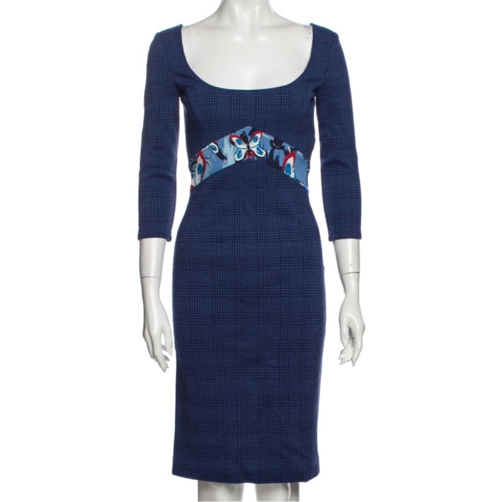 Gorgeous Versace Blue Textured Sheath Dress with Square Neck